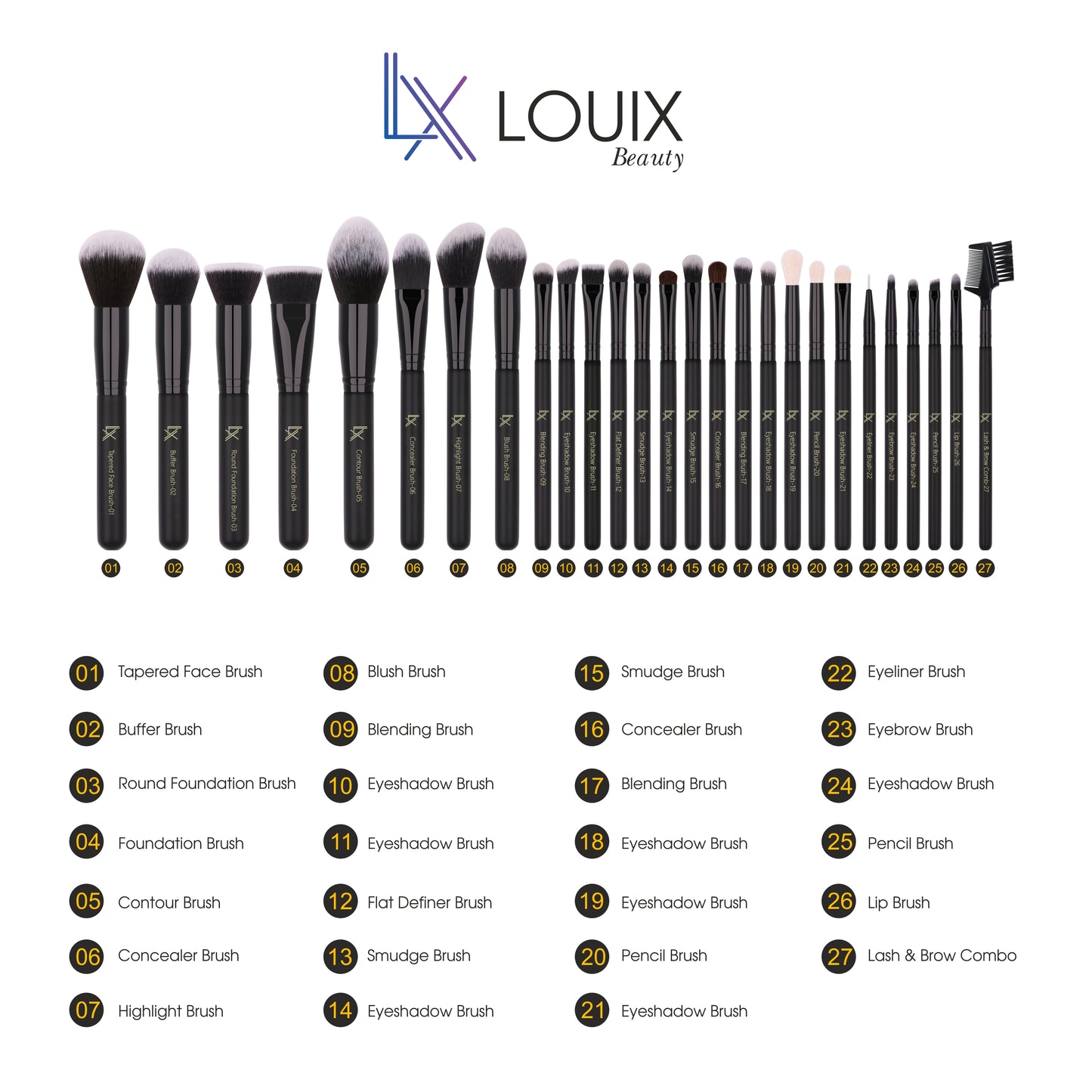 Silque Louix Beauty Professional Makeup Brushes - Set of 27